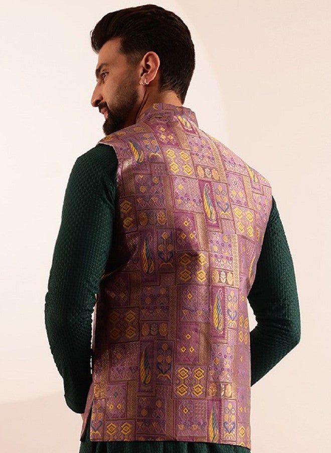 SOJANYA Geometric Design Brocade Nehru Jacket - Image 4