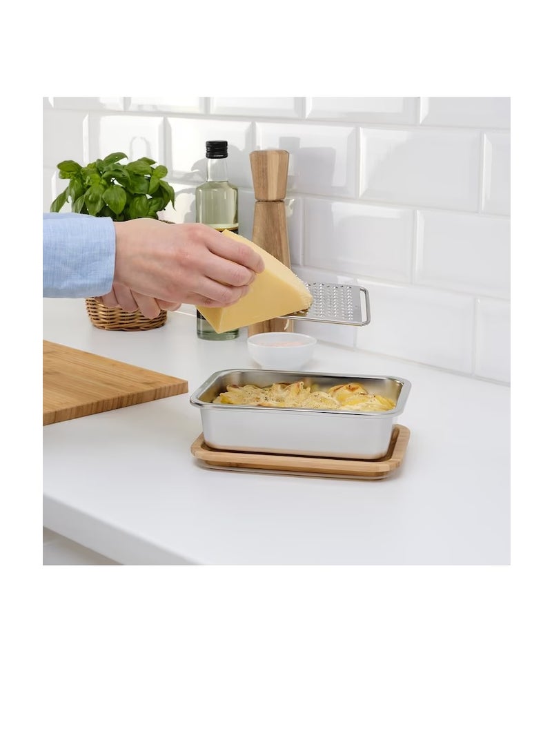 حافظة طعام بغطاء، مستطيل من الفولاذ المقاوم للصدأ / الخيزران 1.0 لتر - Image 2