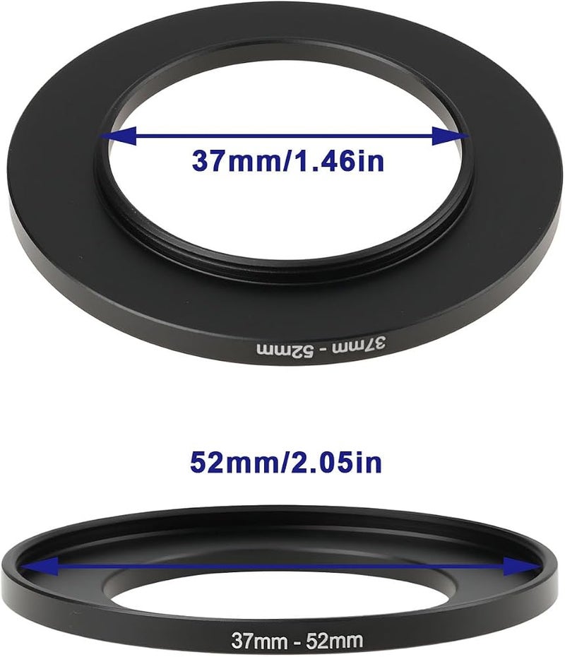 Briny River 2pcs Step Up Camera Filter Adapter Ring Aluminum Alloy 37mm to 52mm Thread 0.75mm Compatible with Filter Adapter Lens Hood Lens Cap - Image 4
