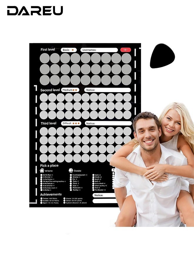 DAREU Scratch Off Poster for Couples with 104 Date Night Tasks, Romantic Game with Conversation Starters, Challenges and Fun Ideas, Couples Activity Gift for Relationship Bonding  - Image 1