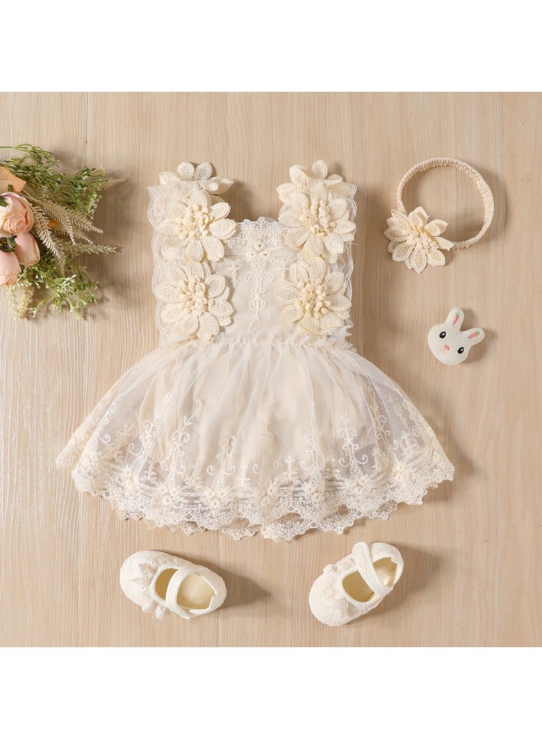 Newborn Baby Girl Lace Romper Set – Floral Sleeveless Bodysuit + Headband, Baby Gift Set, Newborn Baby Clothes – White, 60cm (0-3M) - Image 2
