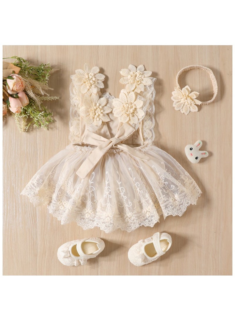Newborn Baby Girl Lace Romper Set – Floral Sleeveless Bodysuit + Headband, Baby Gift Set, Newborn Baby Clothes – White, 60cm (0-3M) - Image 3