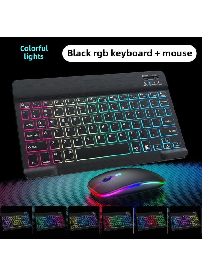 Rainbow Luminous Bluetooth Keyboard For Ipad Tablet Phone Charging Bluetooth Keyboard Mouse Suit Lightweight Portable Keyboard-Color:Black  + Rechargeable Dual Mode Mouse - Image 3