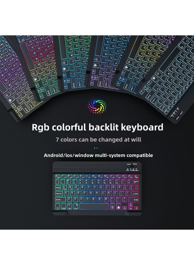 Rainbow Luminous Bluetooth Keyboard For Ipad Tablet Phone Charging Bluetooth Keyboard Mouse Suit Lightweight Portable Keyboard-Color:Black  + Rechargeable Dual Mode Mouse - Image 5
