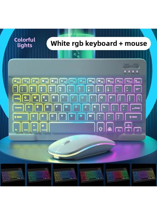 Rainbow Luminous Bluetooth Keyboard For Ipad Tablet Phone Charging Bluetooth Keyboard Mouse Suit Lightweight Portable Keyboard-Color:Black  + Rechargeable Dual Mode Mouse - Image 2