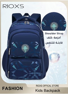 RIOXS Kids Backpack, Boys School Bag, Large Capacity School Backpack, Navy Blue Geometric Pattern Book Bags for Elementary School, Lightweight Big Travel Daypack, Toddler Preschool Backpack  - Image 3