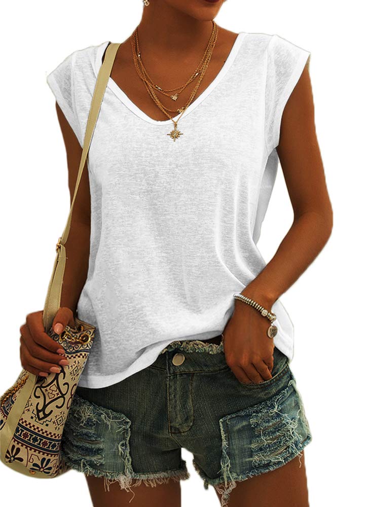 Langwyqu Womens Cap Sleeve Blouses T-Shirt Casual Loose Fit Basic Shirts Tank Tops - Image 1