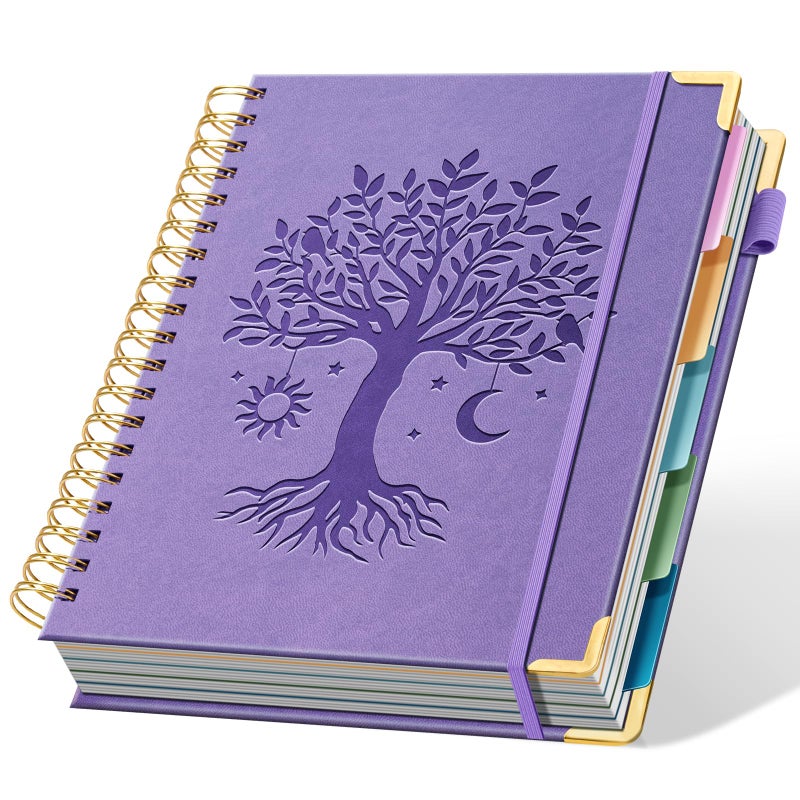Ovesmusl Hardcover Spiral Notebook 8" x 10" with 5 Removable Dividers 300 Pages Leather 5 Subject Notebook College Ruled 100GSM Large Spiral Notebooks for Work Thick Lined Journal for Women, Purple - Image 1