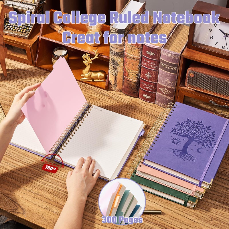 Ovesmusl Hardcover Spiral Notebook 8" x 10" with 5 Removable Dividers 300 Pages Leather 5 Subject Notebook College Ruled 100GSM Large Spiral Notebooks for Work Thick Lined Journal for Women, Purple - Image 4