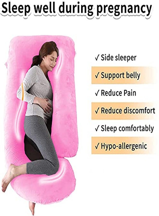 DADDY COOL وسادة الحمل DADDY COOL على شكل حرف J لدعم الجسم أثناء الحمل والرضاعة | وسادة داعمة للبطن والورك والعمود الفقري والرقبة للنساء الحوامل، غطاء خارجي مخملي قابل للعكس مع سحاب (وردي، بني) - Image 4