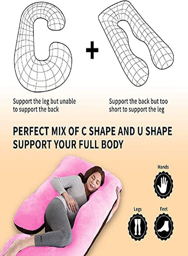 DADDY COOL وسادة الحمل DADDY COOL على شكل حرف J لدعم الجسم أثناء الحمل والرضاعة | وسادة داعمة للبطن والورك والعمود الفقري والرقبة للنساء الحوامل، غطاء خارجي مخملي قابل للعكس مع سحاب (وردي، بني) - Image 5