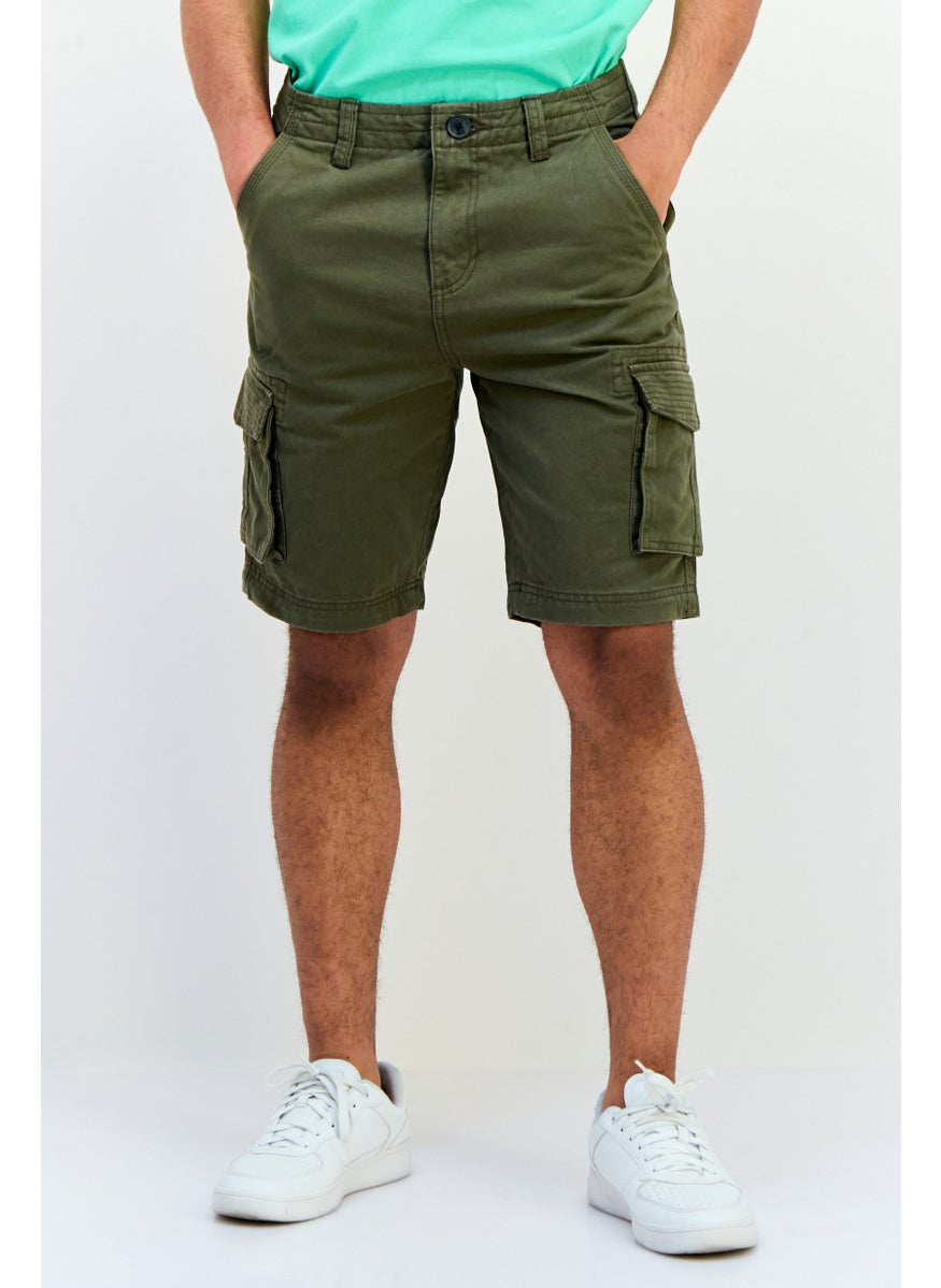 Threadbare Men Solid Cargo Shorts, Dark Olive  - Image 1