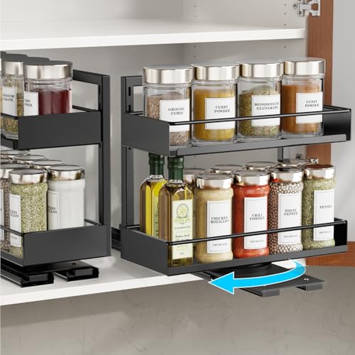 iSPECLE Spice Rack Organizer for Cabinet - 2 Pack Rotate Pull Out Spice Racks for Easy Access, Adjust Height to Fit 4 oz to 8 oz Spice Jars, Peel and Stick, 10.2" D for Small Kitchen Cabinet - Image 1