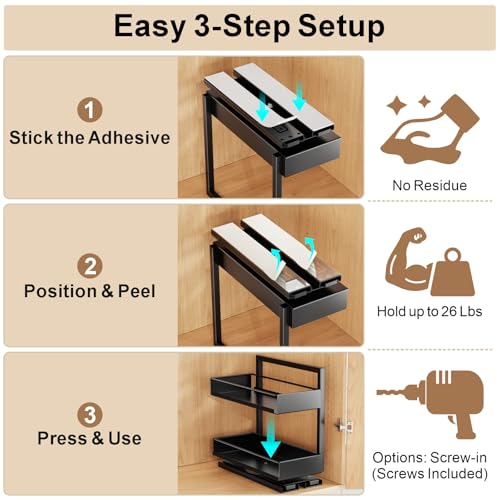 iSPECLE Spice Rack Organizer for Cabinet - 2 Pack Rotate Pull Out Spice Racks for Easy Access, Adjust Height to Fit 4 oz to 8 oz Spice Jars, Peel and Stick, 10.2" D for Small Kitchen Cabinet - Image 4