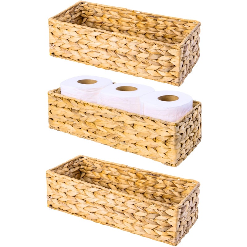 M4DECOR Set of 3 Wicker Toilet Paper Holders  Toilet Tank Basket Back of Toilet Basket Wicker Baskets for Storage and Decorative Bathroom Organization