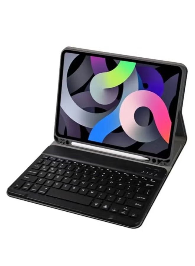 شوبي Samsung Galaxy Tab A (T510 T515) جراب لوحة مفاتيح بلوتوث لاسلكي ذكي إنجليزي عربي مع فتحة قلم أسود 
