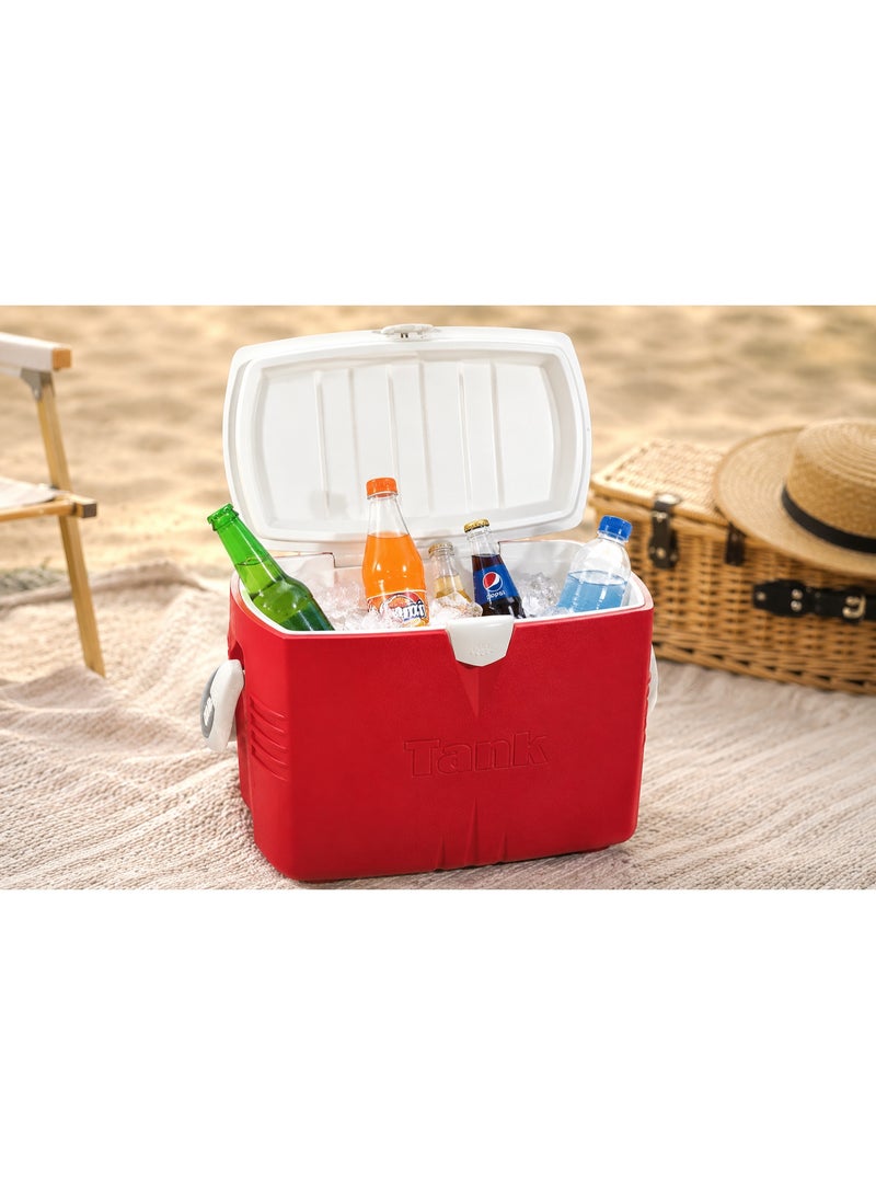 Tank Super Cool Ice Box Cooler, 45 Liters (11.8 Gallons) Capacity for Beach, Camping and Picnics - Red - Image 2