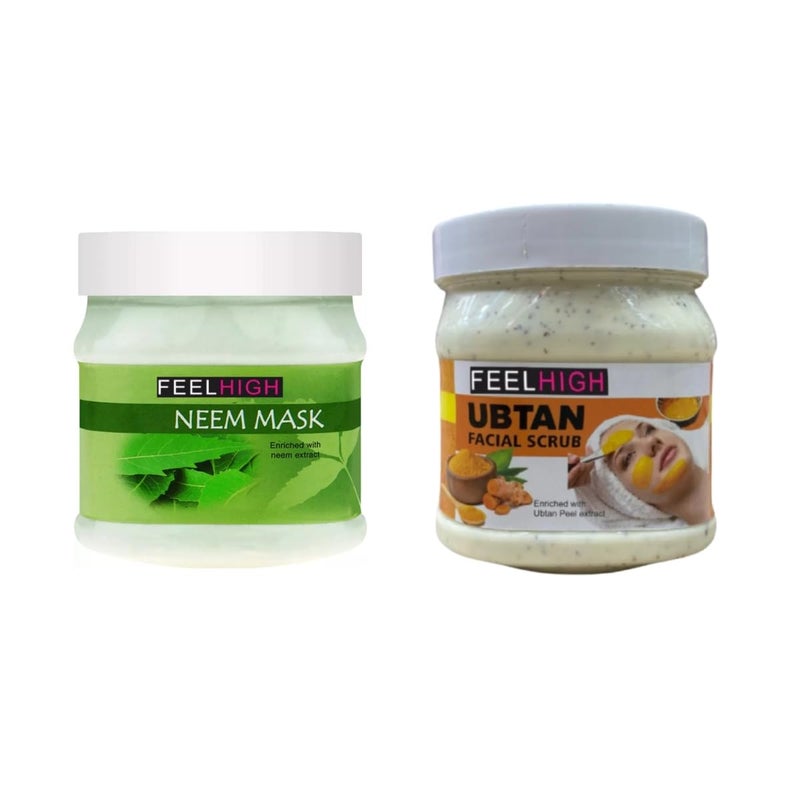 Feelhigh Face And Body Neem Mask Fight Wrinkles 500ml And Face Scrub 500ml Neem Mask and Ubtan Scrub - Image 1