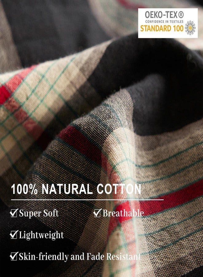 EAVD Vintage Style Black Plaid Duvet Cover Full 100% Muslin Cotton Retro Red Green Black Grid Checkered Plaid Bedding Set with 2 Pillowcases Reversible Gingham Duvet Cover with Zipper - Image 4
