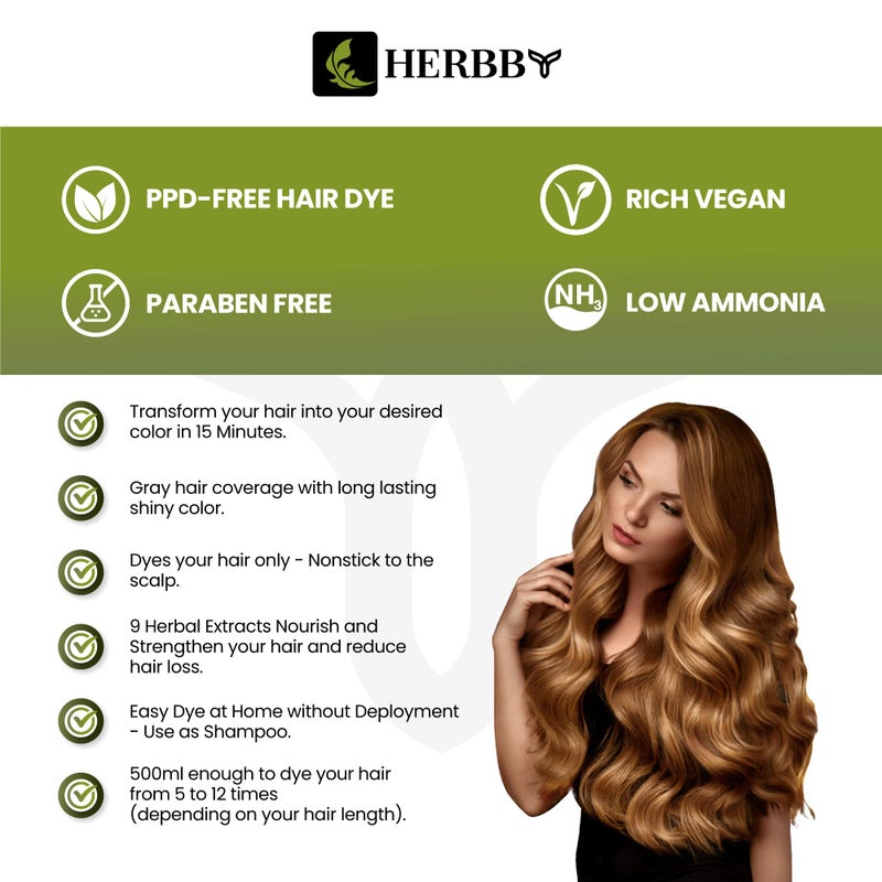 HERBBY Hair Color Shampoo for Gray Hair Coverage&Color Transform with 9 Herbal Extracts â€“Long Lasting(6-8 Weeks),Shiny,Evenly Colored,Instant Hair Dye Shampoo&Conditioner, 500 Ml (WILD HONEY COLOR) - Image 3