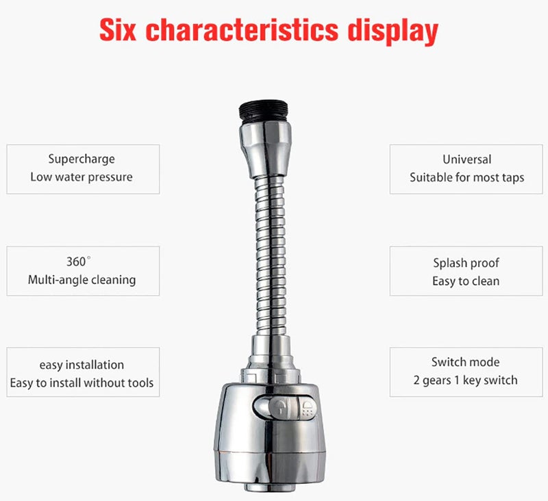 GLUN® 360 Rotation Crome Finish Kitchen Sink Faucet Extender Spouts Shower Tap 3 Level Adjusting Water Faucet for Saving water Pack of 1 - Image 5