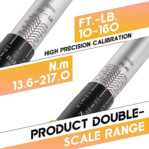 UYECOVE 1/2-Inch Drive Click Torque Wrench Set, 10-160 FT-LB/13.6-217Nm Torque Wrench 1/2 Drive, 1/2 Torque Wrench Kit with Extension Bar & Socket Set- 8 PCS - Image 4