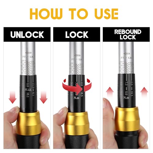 UYECOVE 1/2-Inch Drive Click Torque Wrench Set, 10-160 FT-LB/13.6-217Nm Torque Wrench 1/2 Drive, 1/2 Torque Wrench Kit with Extension Bar & Socket Set- 8 PCS - Image 5