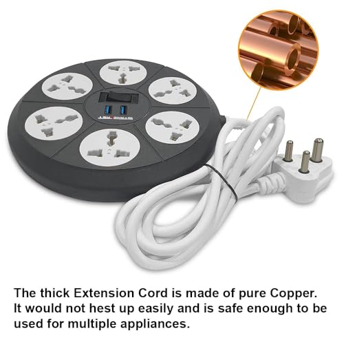 STANDLAST 6-Socket Extension Board with 2 USB (2.4A) | 1.8 Meter Surge Protector & 10A Spike Guard | Heavy Duty Extension Cord | Universal Socket Power Strip for Home,Office,TV, PC & Appliances - Grey - Image 5