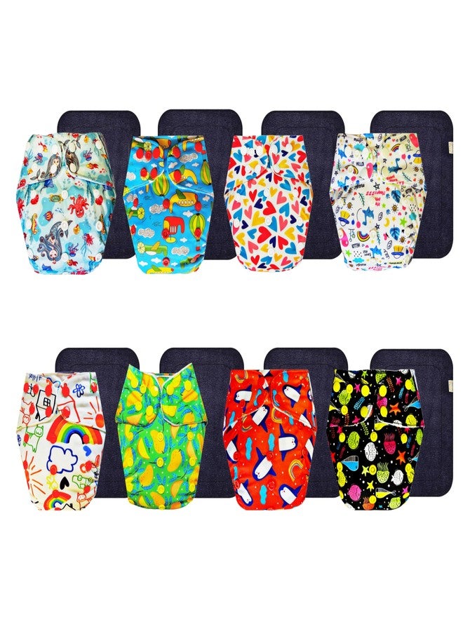 Dumbledo Premium Cloth Diaper with Black Insert (Pack of 8) | Dry Feel and Comfortable | Leakproof | Quick Dry | Everyday Diapering Essential | 3 Months - 3 Years | Unisex Baby - Image 1