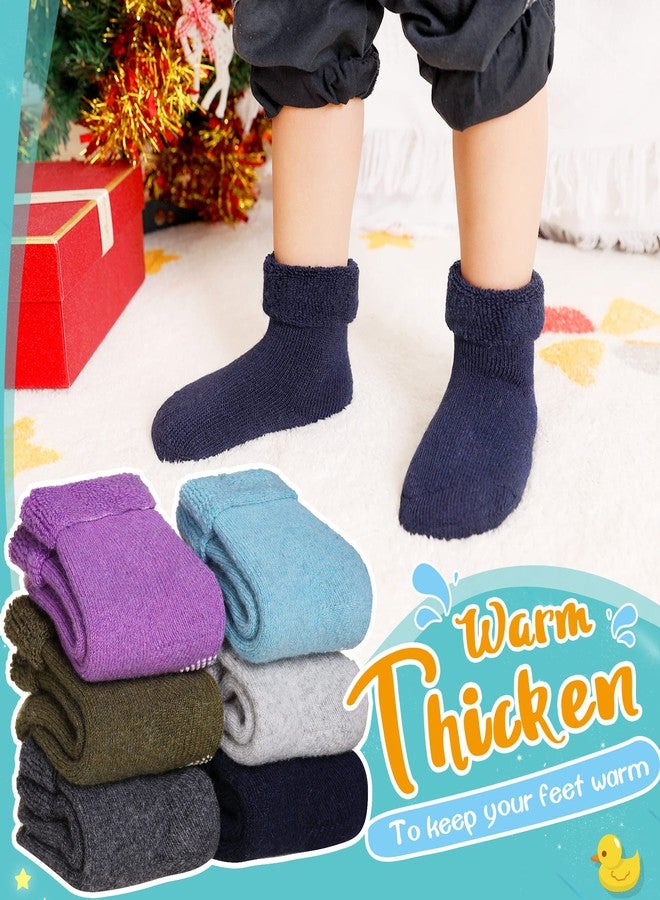 Eyean Baby Wool Grip Sock Soft Winter Warm Thick Non Slip Toddler Boy Girls Crew Socks For Children 6 Pairs (Solid Color-C, 1-3 Years) - Image 2