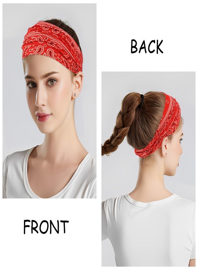 YARIEW Boho Wide Bandana Headbands - Stretch Knotted Elastic Head Wraps for Women, Yoga, Workout, and Hair Accessories (6 Pack) - Image 5