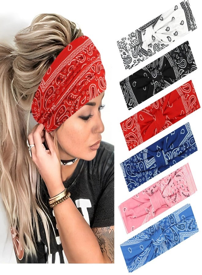 YARIEW Boho Wide Bandana Headbands - Stretch Knotted Elastic Head Wraps for Women, Yoga, Workout, and Hair Accessories (6 Pack) - Image 2