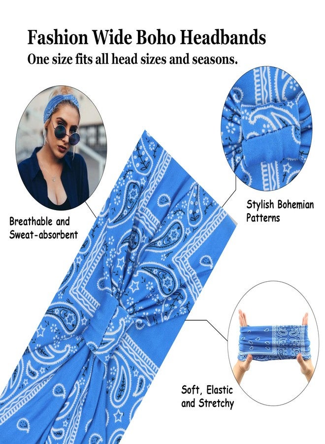 YARIEW Boho Wide Bandana Headbands - Stretch Knotted Elastic Head Wraps for Women, Yoga, Workout, and Hair Accessories (6 Pack) - Image 4