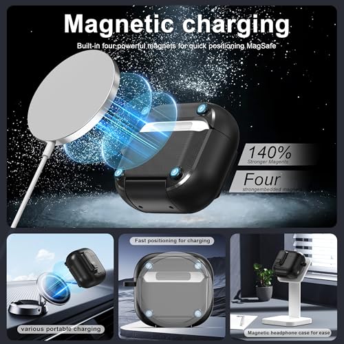 MHYALUDO AirPods 4 Case with Free Cleaning Kit Shockproof Cover, Anti-Slip Adjustable Kickstand, Anti-Fingerprint Coating & Precision, Full Drop Protection Cover with Lanyard, Black - Image 4