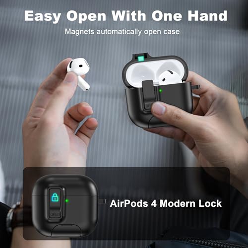 MHYALUDO AirPods 4 Case with Free Cleaning Kit Shockproof Cover, Anti-Slip Adjustable Kickstand, Anti-Fingerprint Coating & Precision, Full Drop Protection Cover with Lanyard, Black - Image 2