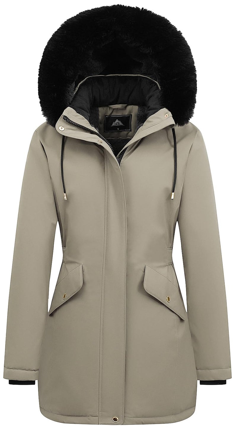 MOERDENG Womens Long Winter Down Coat Thicken Fleece Lined Parka Warm Puffer Jacket With Faux Fur Detachable Hood