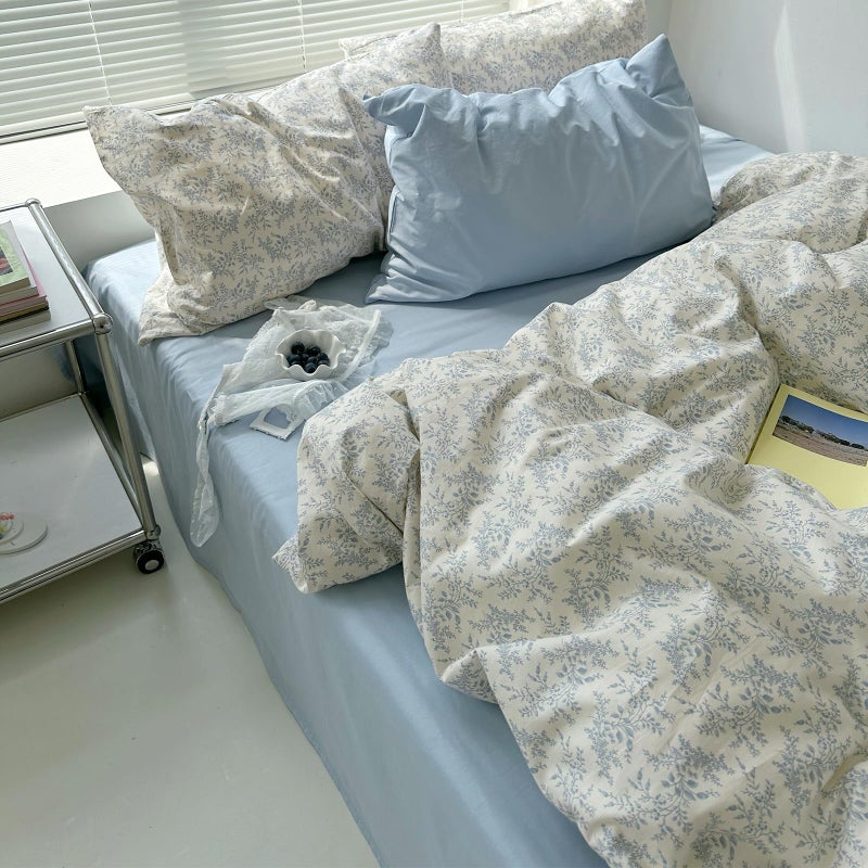 mixinni Blue Floral Duvet Cover Twin Size - 100% Cotton Soft Boho Comforter Cover with Zipper Closure 4 Ties, 3-Piece Vintage Aesthetic Botanical Bedding Set with 2 Pillowcases, All Season Bed Set - Image 2