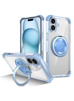 Case Cover For iPhone 16 Gold Shield CD Pattern MagSafe Magnetic Phone Case with Rotating Stand(Transparent Blue)
