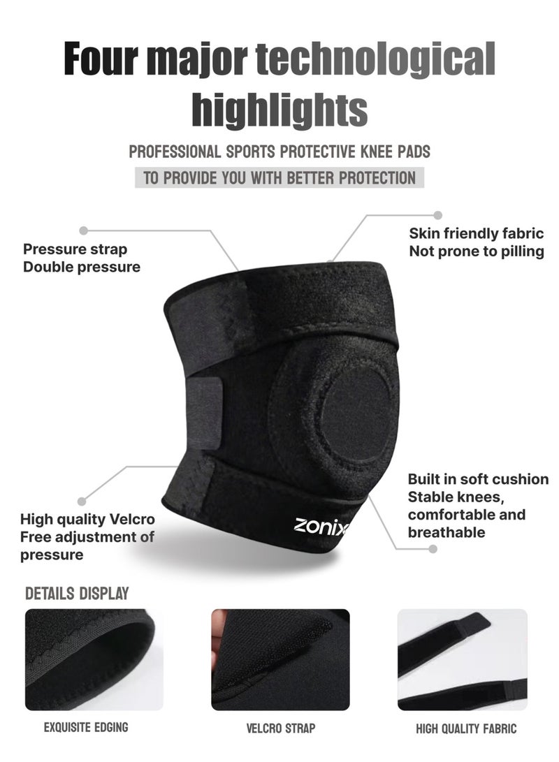 ZONIX Knee Brace Support, with Dual Adjustable Compression Straps, for Patella Support, Meniscus and Ligament Protection, Made of Breathable Neoprene for Running, Basketball, and Cycling (for Men & Women) - Image 4