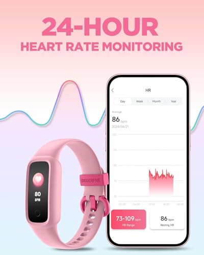 BIGGERFIVE Vigor 2 L Kids Fitness Tracker Watch for Boys Girls Ages 5-15, Activity Tracker, Heart Rate Sleep Monitor, IP68 Waterproof, Pedometer, Calorie Step Counter Watch, Pink - Image 4