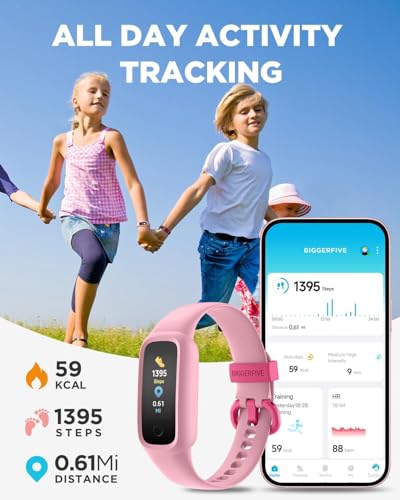 BIGGERFIVE Vigor 2 L Kids Fitness Tracker Watch for Boys Girls Ages 5-15, Activity Tracker, Heart Rate Sleep Monitor, IP68 Waterproof, Pedometer, Calorie Step Counter Watch, Pink - Image 2