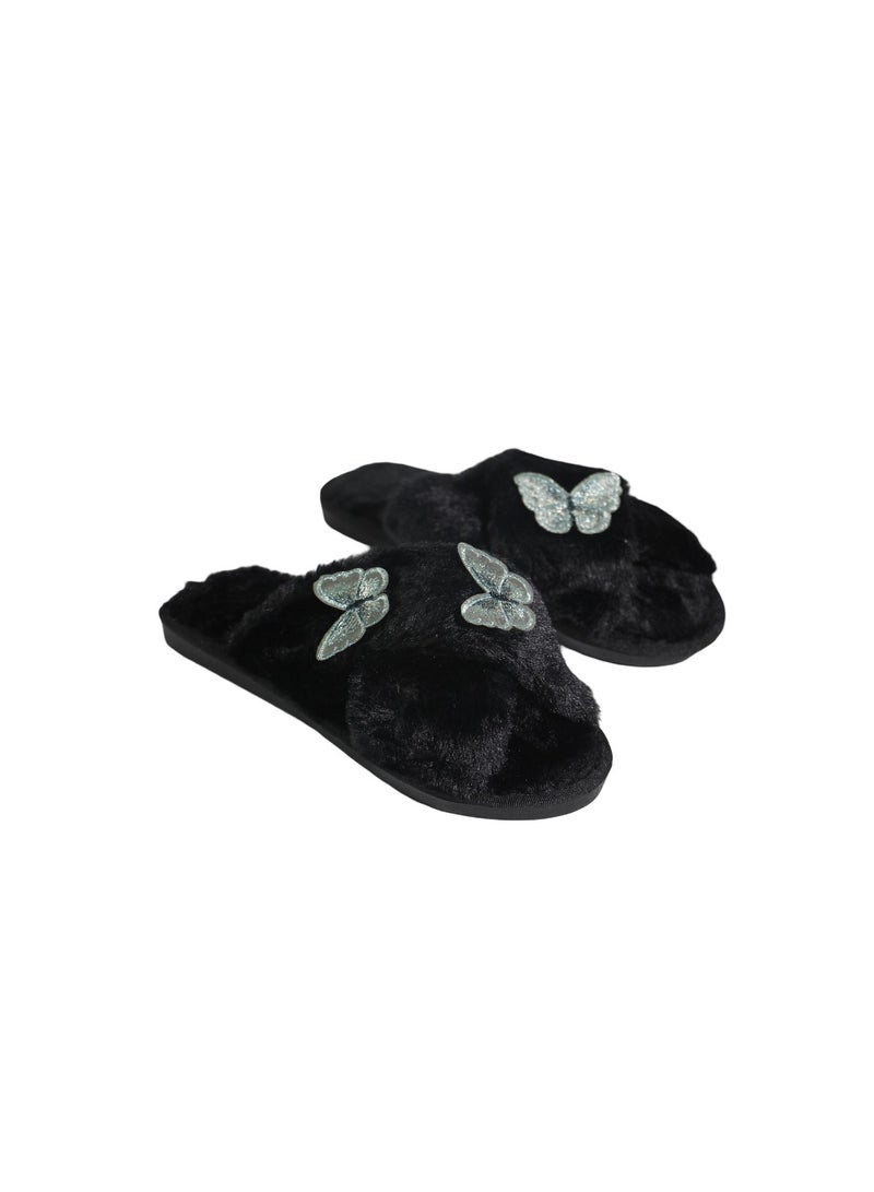 Monami Monami Women’s Faux Fur House Slippers – Soft Memory Foam Indoor Slides with Butterfly Design, Non-Slip Sole & Open Toe – Fluffy Vegan Bedroom Sandals for Comfort, Travel, Lounge & Daily Home Wear  - Image 1