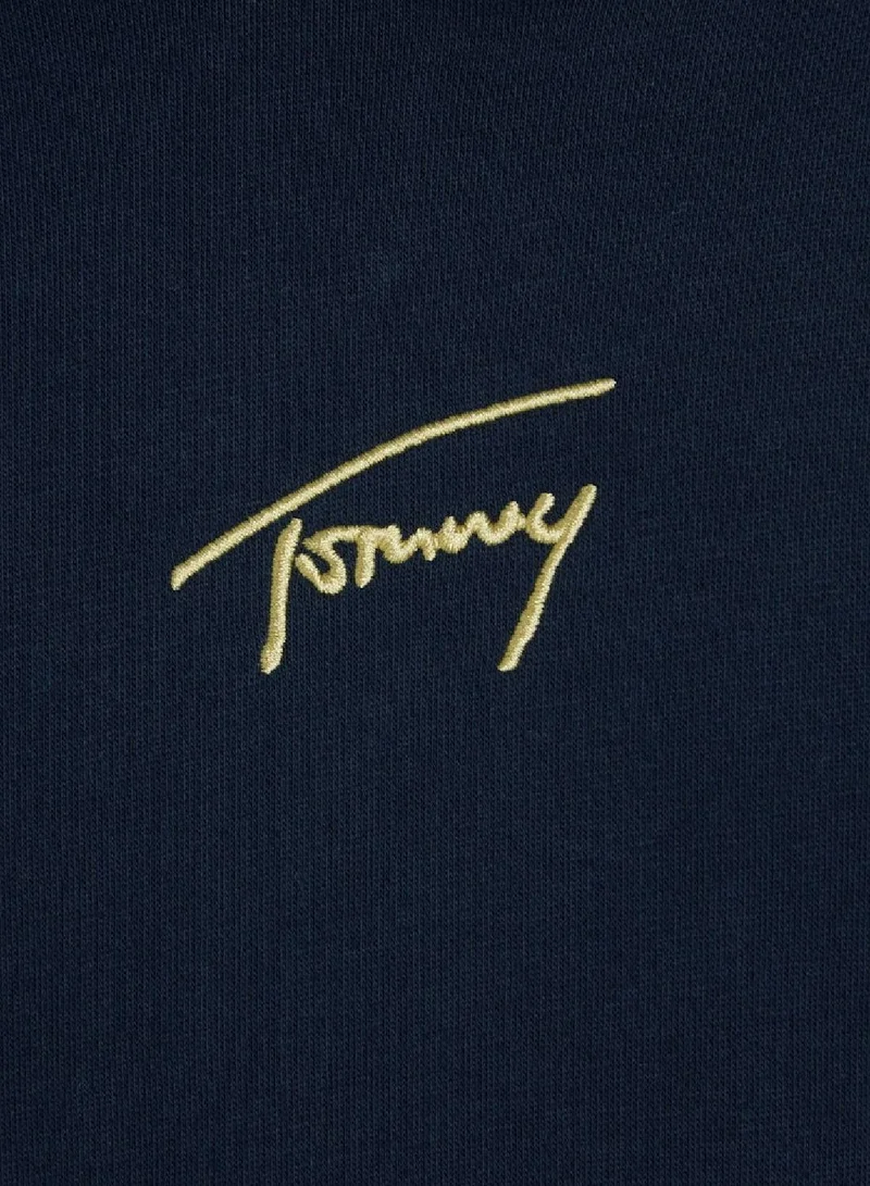 TOMMY JEANS Men's Gold Signature Logo Hoody, Blue - Cotton
