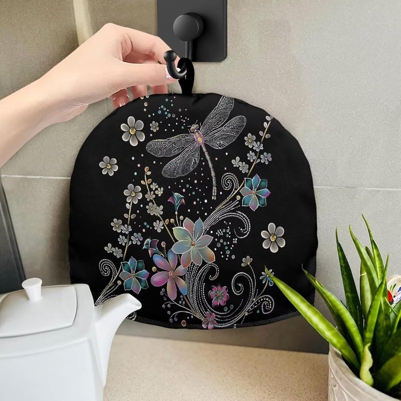 Tnasranmo Dragonfly Style Tea Cozy for Teapot, Insulated, Keeps Teapot Warm, Polyester, Black - Image 5