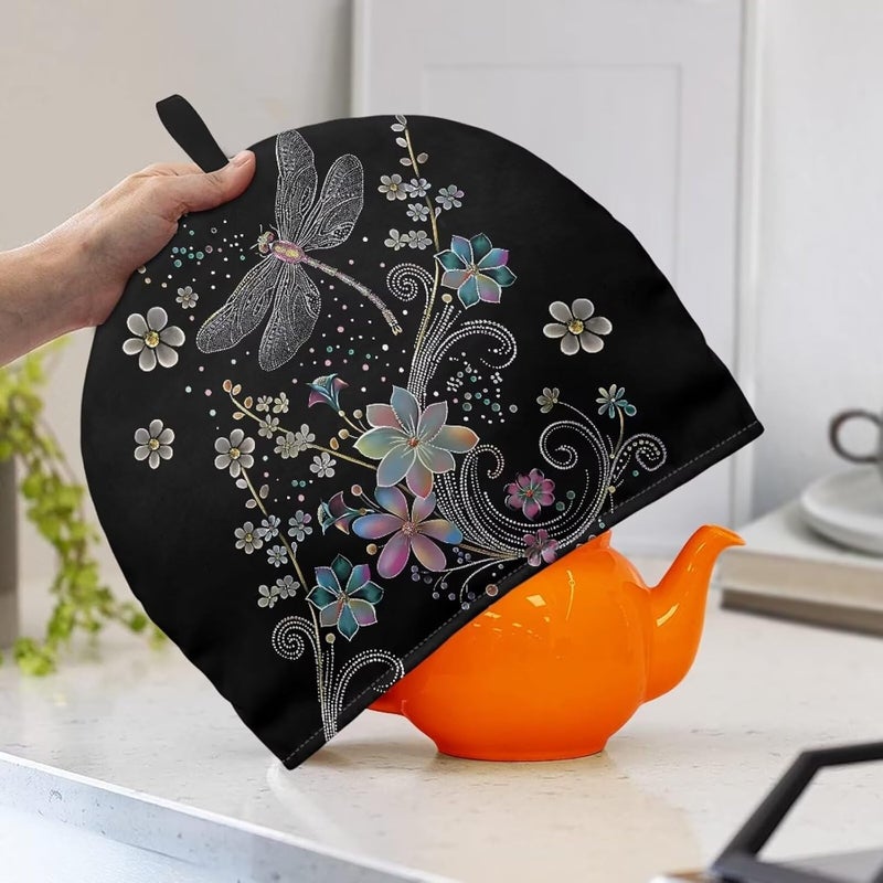 Tnasranmo Dragonfly Style Tea Cozy for Teapot, Insulated, Keeps Teapot Warm, Polyester, Black - Image 3