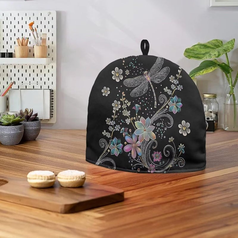Tnasranmo Dragonfly Style Tea Cozy for Teapot, Insulated, Keeps Teapot Warm, Polyester, Black - Image 4