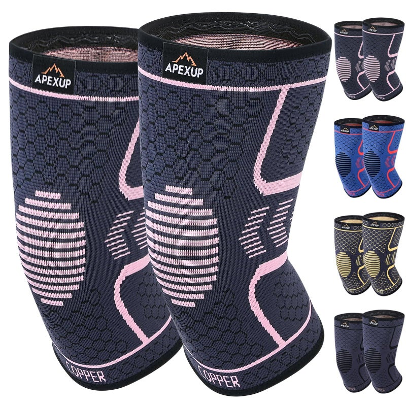 APEXUP Compression Knee Brace for Women, Copper Compression Sleeve for Knee Support, Arthritis Pain Relief, Meniscus Tear, ACL, Running (M, Pink) - Image 1