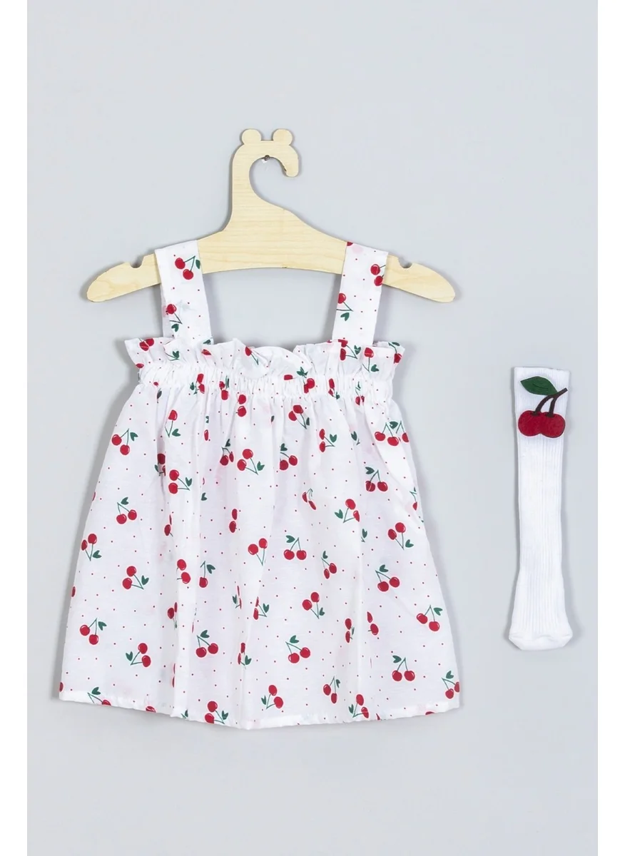 ادا بيبيك تشوكوك Ada Baby Kids Strappy Cherry Dress Knee-Length Socks Set 007