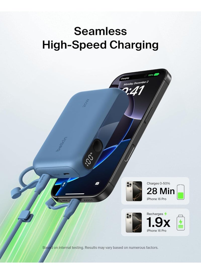 belkin Portable Charger, Slim USB-C Power Bank 10,000mAh with 2 USB-C Ports, Digital Battery Display, 20W Charging for iPhone 16, 15, Plus, Pro, Pro Max, Samsung Galaxy S25, S24, Pixel 9, iPad, & More Blue - Image 3