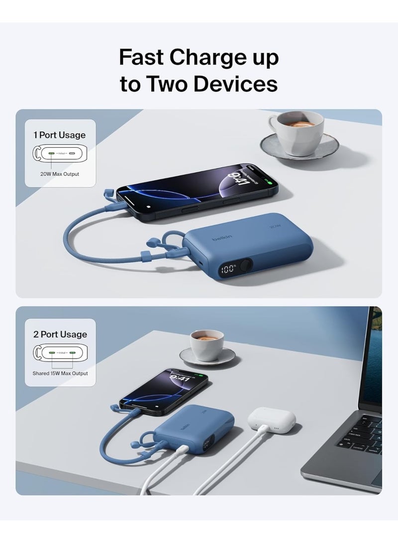 belkin Portable Charger, Slim USB-C Power Bank 10,000mAh with 2 USB-C Ports, Digital Battery Display, 20W Charging for iPhone 16, 15, Plus, Pro, Pro Max, Samsung Galaxy S25, S24, Pixel 9, iPad, & More Blue - Image 2